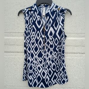 PerSeption Concept Navy Nautical Diamond Chain Design Sleeveless Tunic Top Large